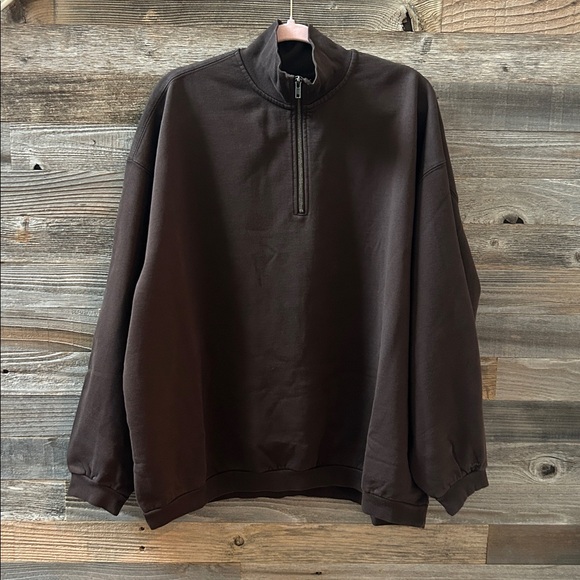 SKIMS Espresso Boyfriend Fleece Slouchy 1/2 Zip Pullover NWT - Picture 4 of 9